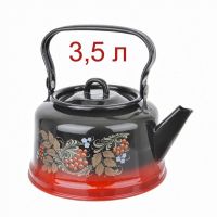 Миниатюра: Чайник эм. 3,5л черно-красный декор закатное дно