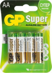 Миниатюра: Батарейка АА GP LR6 SUPER Alkaline 15A 4шт в блистере
