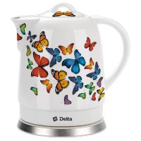 Миниатюра: Чайник эл. 1,7л 1500Вт фарфор, диск,а/о,Бабочки DELTA DL-1233