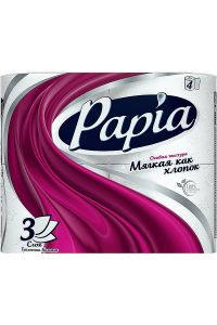 Миниатюра: Туалетная бумага PAPIA 3сл.4рулона белая