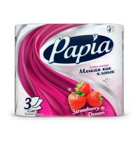 Миниатюра: Туалетная бумага PAPIA 3сл.4рулона белая с ароматом Клубничная мечта