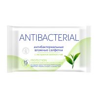 Миниатюра: Салфетки влажные 15шт антибактер. с зеленым чаем, ANTIBACTERIAL PROTECTION