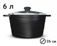 Миниатюра: Кастрюля лит. ал. 6л ст/кр.,Каменная Черный гранит