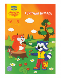 Миниатюра: Цветная бумага офсетная А4, Мульти-Пульти, 16л., 8цв., в папке, Приключения Енота
