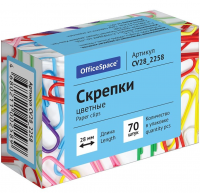 Миниатюра: Скрепки 28мм, OfficeSpace, 70шт., цветные, карт. упаковка