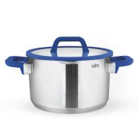 Миниатюра: Кастрюля нерж. 3,5л 20*10,5см,капсул. индукц. дно,отверст.д/слива,ст/кр.с силик.ручками Lara Сапфир