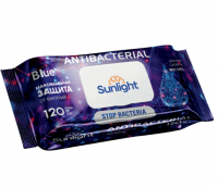 Миниатюра: Салфетки влажные 120шт Abtibacterial Blue(с клапаном)SUNLIGHT/12