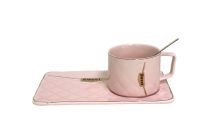 Миниатюра: Чайная пара 200мл фарфор с ложкой микс