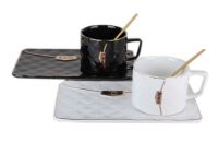 Миниатюра: Чайная пара 200мл фарфор с ложкой микс