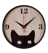 Миниатюра: Часы настенные круг д19,5см,плавный ход, корпус черный Котёнок