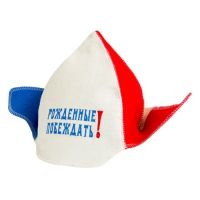 Миниатюра: Шапка д/бани Буденовка Рожденный побеждать триколор