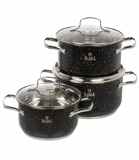 Миниатюра: Набор кастрюль нерж. 6пр (2,6л; 3,6л; 4,7л),черный гранит, Rashel