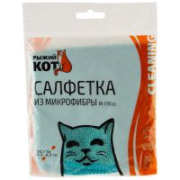 Миниатюра: Салфетка д/уборки 1шт 25*25см микрофибра Рыжий кот, бирюз.