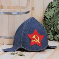 Миниатюра: Шапка банная Буденовка Серп и молот, войлок (серый)