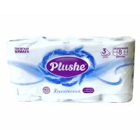 Миниатюра: Туалетная бумага Plushe Deluxe 3сл. 8рулонов по 15м Классик/8