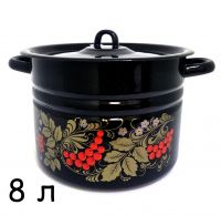 Миниатюра: Кастрюля эм. 8л цилиндр Рябинушка, чёрный рябчик с петлёй