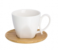 Миниатюра: Чашка д/капучино и кофе латте 200мл 11*7,5*7 см Белая метелица + дер. подставка