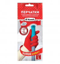 Миниатюра: Перчатки хоз. латексные L БИКОЛОР ПРОЧНЫЕ,бело-красные,Komfi,ADM