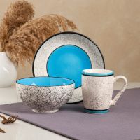 Миниатюра: Набор посуды 3пр. Алладин керамика,синий (салатник 700мл,тарелка 20см,кружка 350мл)
