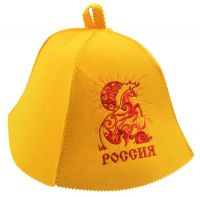 Миниатюра: Шапка банная РОССИЯ конь,экофетр,желтый