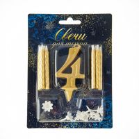 Миниатюра: Свеча-цифра д/торта 4+8 золот. свечей Грация золот. с блеском Ч46355