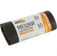 Миниатюра: Мешки д/мусора Рыжий кот, 60л (20шт/рул),ПНД,особо прочные,черные