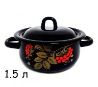 Миниатюра: Кастрюля эм. 1,5л цилиндр Рябинушка, чёрный рябчик, с петлёй
