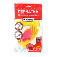 Миниатюра: Перчатки хоз. латексные L с х/б напылением Komfi