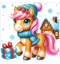 Миниатюра: Салфетки бумажные ГАРМОНИЯ ЦВЕТА Лошадка, 1 слой, 24*24 см, 50 штук