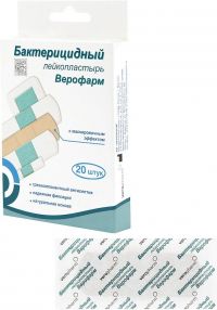 Миниатюра: Набор лейкопластырей бактерицидных 20 шт. ВЕРОФАРМ, 4 размера, телесные