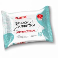 Миниатюра: Салфетки влажные 50 шт., АНТИБАКТЕРИАЛЬНЫЕ, удобный формат упаковки Возьми с собой, LAIMA