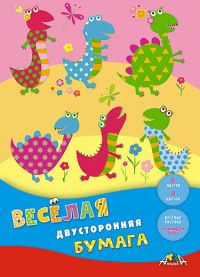Миниатюра: Бумага цв. двухстор. А4 8л. 8цв. АППЛИКА Весёлые динозаврики С2780-14 с рисунком