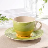 Миниатюра: Чайная пара 200мл керамика Подсолнух зеленый