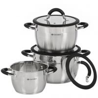 Миниатюра: Набор кастрюль нерж. 6пр. ст/кр.,индукция, Daniks,Орландо (1,9л,3,7л,4,9л)