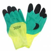 Миниатюра: Перчатки вспененные, зелено-желтые с черн пальцем