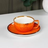 Миниатюра: Чайная пара 250мл фарфор,блюдце d=16,3см Magistro «Церера» цвет оранжевый