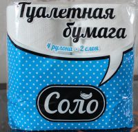 Миниатюра: Бумага туалетная Соло, 2сл, белая с перфорацией (4 рулона/уп)