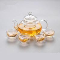 Миниатюра: Набор чайный 5пр.,чайник с ситом 600мл+4 чашки с двойными стенками 50мл, стекло