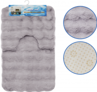 Миниатюра: Набор ковриков 2шт д/ванны и туалета из искусс.меха 50*80+50*40см серо-бежевый