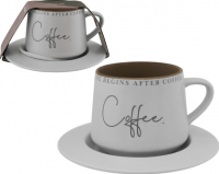 Миниатюра: Чайная пара 320мл Coffee,фарфор,светло-серый