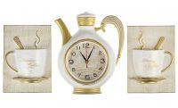 Миниатюра: Часы настенные чайник 26*22 см+декор 2 кружки 22*15 корпус белый с золотом Классика