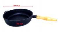 Миниатюра: Сковорода сотейник 260*60мм чугуная съемная деревянная ручка