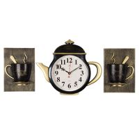 Миниатюра: Часы настенные чайник 29*34см+2чашки, корпус черный с золотом Классика