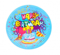 Миниатюра: Тарелка бум. Happy b--day! голубой 18см (10шт)