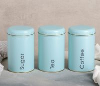 Миниатюра: Набор жестяных банок д/сыпучих продуктов Sugar Coffee Tea, 10*17 см, 3 шт, цвет голубой