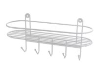 Миниатюра: Полка в ванную 5 крючков 35*13*17см белая термопластик