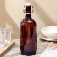 Миниатюра: Бутылка стекло бугельная, 1л, с пробкой, цвет коричневый