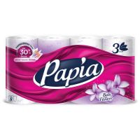 Миниатюра: Туалетная бумага PAPIA 3сл.8 рулонов белая с ароматом Балийский цветок