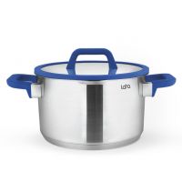 Миниатюра: Кастрюля нерж. 6,2л 24*12см,капсул. индукц. дно,отверст.д/слива,ст/кр.с силик.ручками Lara Сапфир