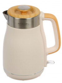 Миниатюра: Чайник эл. 1,8л.,1800Вт,диск,двойные стенки,нерж сталь/пластик,а/о при закипание и без,кремовый